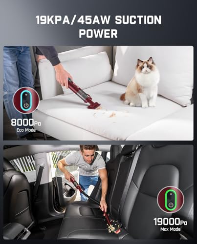 Fanttik Slim V8 APEX Car Vacuum, 4-in-1 Portable Mini Cordless Vacuum with 19000pa Suction Power, Type-C Charge, 2 Suction Modes, Handheld Vacuum for Small Jobs, Car, Office Desk, Keyboards (Red)