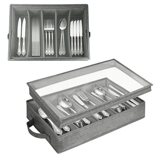 ASOUUNLD Boîte de Rangement pour Argenterie, Range Couverts pour Tiroir avec Couvercle Boîte de Rangement Couverts de Cuisine Porte-Assiettes Camping-Car...