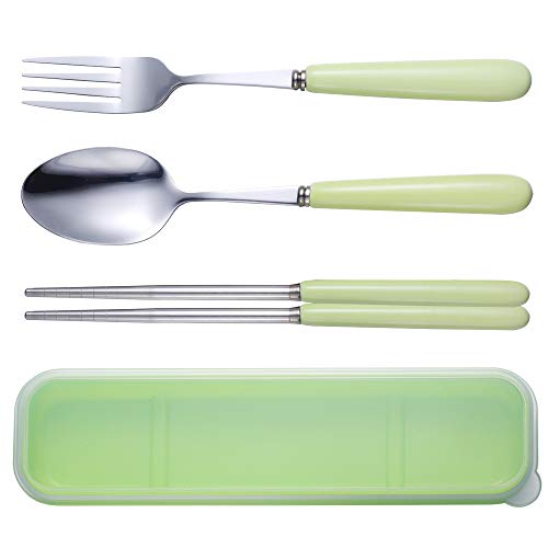 Reusable Flatware Set ，Ccinny 3PCS Stainless Steel Ceramics (Fork, Spoon, Chopsticks) Portable Travel