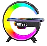 Treligate LED Table Lamp with Wireless Charger, Mini G Atmosphere Lamp with Bluetooth Speaker, Night Light Lamp Sunrise Alarm Clock, Smart Light Sound Machine, (Black)