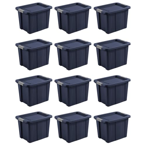 Image of Sterilite Latching Tuff1 Tote Containers w /Lids, 18 Gallon, 12-Pack | Dark Indigo, Large Plastic Storage Bins - Heavy-Duty Stackable Organizer Boxes for Home, Office, Basement, Closet, & Garage