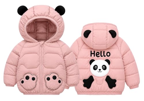 Image of Bold N Elegant Cartoon Bear Kids Shiny Sparkling Quilted Winter Warm Standard Length Wool Blend Hood Jacket Coat Bomber Puffer Jacket for Boys Girls Kids
