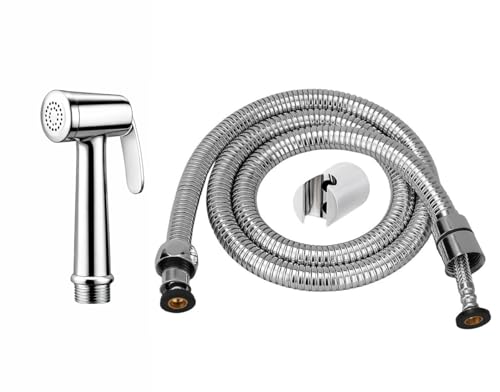 Image of MHS High Pressure Jet Spray for Toilet | Health Faucet Set with Hand Shower Gun & 1M SS Hose Pipe | Bathroom Toilet Jet Spray for Hygiene Cleaning | Toilet Gun for Western Toilet (Plumber Brass)