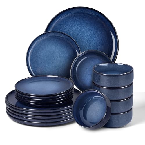 Geschirr Set für 6 Personen, Onader 18 Teiliges Steinzeug Tafelservice Kombiservice, je 6 Speiseteller, Dessertteller, Müslischalen, Spülmaschinenfest & Anti-Kratzer - Galaktisch Blau Geschirr Set für 6 Personen, Onader 18 Teiliges Steinzeug Tafelservice Kombiservice, je 6 Speiseteller, Dessertteller, Müslischalen, Spülmaschinenfest & Anti-Kratzer - Galaktisch Blau