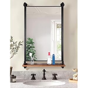 Rectangle Bathroom Mirror with Wood ShelfIndustrial Pipe Frame Vanity MirrorWall Mirrors for Living Room Bathroom Bedroom346 x 236 in