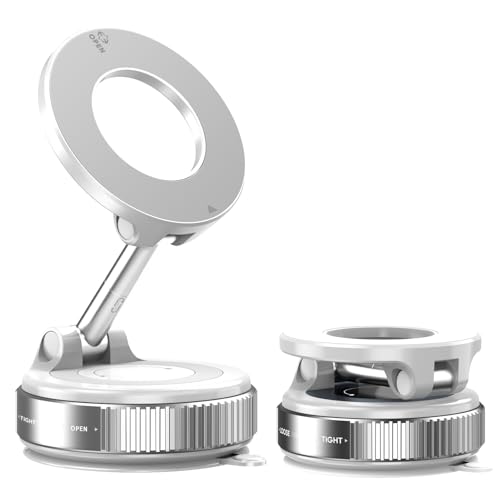 Image of snanlen Upgraded 360 Nano Gel Vacuum Magnetic Phone Holder, 108+LBS Heavy Duty Suction Cup Phone Mount for Car Dashboard & Windshield, 3000gf MagSafe Compatible with iPhone 17 /16 Pro Max White