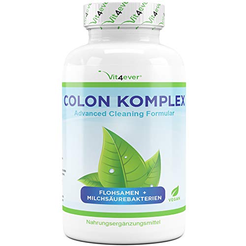 Preisvergleich Produktbild Vit4ever® Colon Komplex - Natürliche Darm Kapseln mit Flohsamenschalen, Milchsäurebakterien (Acidophilus), Glucomannan, Vitamin C, Calcium, Inulin - Hochdosiert - Vegan