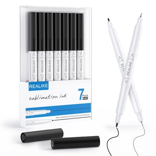 REALIKE Dual Tip Infusible Pens for Cricut Maker 3/Maker/Explore 3/Air 2/Air Black Pens Set of 7 Pack Dual Tip Sublimation Markers Pens for Cricut Mug Press/Heat Press (0.4 Tip & 1.0 Tip)
