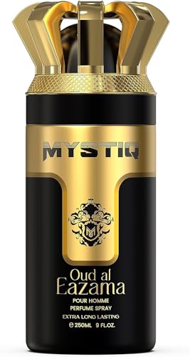 Oud Al Eazama 250ml Extra Long Lasting Perfume Body Spray by Mystiq Nylaa for Him Oud Wood, Cedarwood and Leather