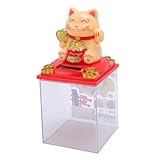 Naroote Cat Ondulante Solar, Detección de Luz Automática, Estatua del Chat de Soporte Solar para Restaurantes (Yellow)