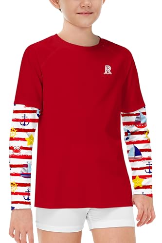 Remimi Unisex Kids Rash Guard SPF 50+ Long Sleeve Sun Shirt Athletic Fishing Shirts 3-12 Years