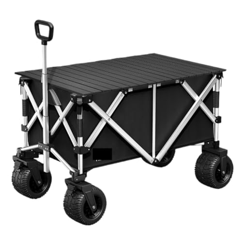 XDLEDMKIZ Mesa de Camping Plegable de aleación de Aluminio para Exteriores con Carrito de Playa, Remolque de Camping Manual para Actividades al Aire Libre