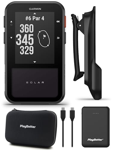 Garmin Approach G20 Solar GPS Golf Handheld Bundle - Solar Charging, Sunlight-Readable High-Resolution Display, Built-in Magnetic Mount with PlayBetter 5000mAh Portable Charger & Hard Case