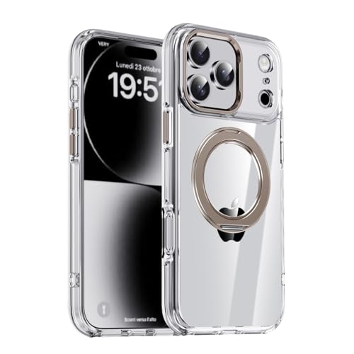Coque béquille iPhone 15 Pro titane or antichoc avec anneau support et dos rigide transparent