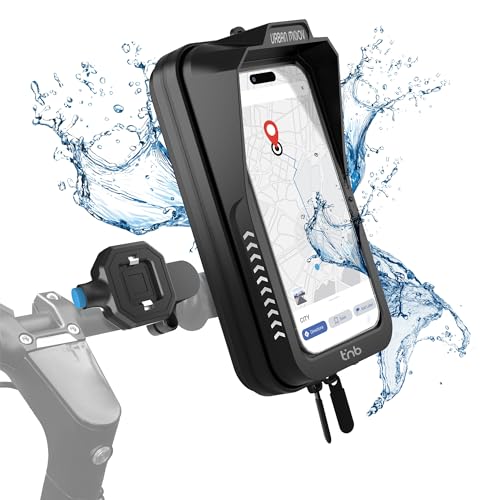 T'nB - Support Smartphone en Coque Rigide Résistant à l'eau avec Quick Lock, Fenêtre Tactile, Portrait/Paysage, Visière Intégrée, Fixation sur Guidon 20 à 30 Mm, Jusqu'à 7,2 Pouces - Noir