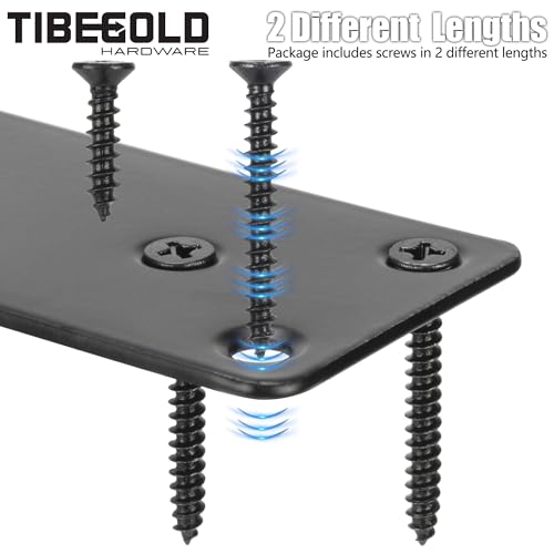 Mending Plate, Metal Steel Flat Straight Brace Bracket, Black Double-Wide Joining Plate for Wood Furniture Fastening & Fixing with 2 Sets of Screws of Different Lengths(40x80mm, 4 Pack) - Thumbnail 5