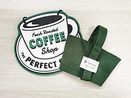 Image of Portable Coffee & Boba Cup Holder Strap (2 Pcs Set) (Dark Green) | Tainada Eco Friendly Foldable Hot & Cold Drink Carrier for Take Out; Ideal for Walking & Shopping; 1 Coaster Included