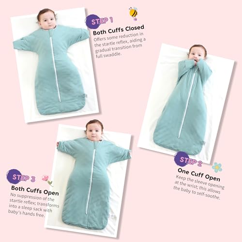 Image of PuppyPaws Baby Sleep Sack 1.5 TOG, Transitional Swaddle with Arms Up Length Sleeves and Mitten Cuffs, Sleep Sack 3-6 Months, Wearable Blanket Baby, 95% Rayon derived from Bamboo, 5% Spandex