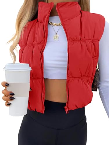 Image of SySea Women's Crop Puffer Vest Winter Zip Up Lightweight Sleeveless Warm Outerwear Padded Coat
