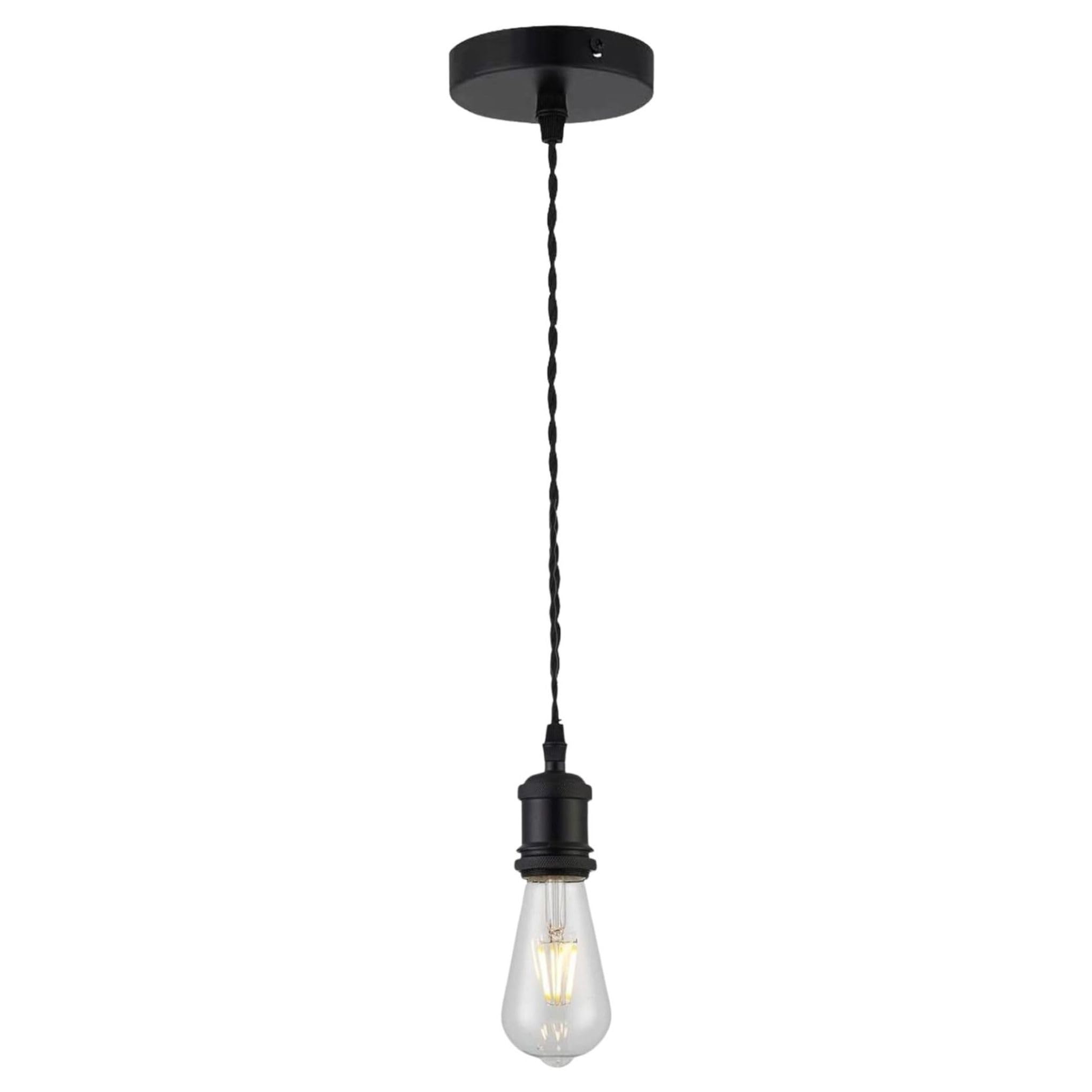 Vintage Pendant Set - Matt Black with Twisted Braided Cable E27 Bulbholder and metal Ceiling Rose - Complete and Assembled โ image 1