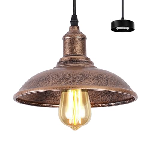 ペンダントライト アンティークレトロ 1灯 レトロ赤銅色に手塗り ダイニングライト インテリア照明 E26口金 居間 食卓 階段 玄関 キッチン レストラン 電球別売り (引掛シーリング式·レトロ赤銅色)
