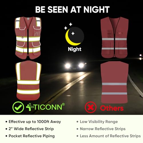 Image of TICONN Reflective Safety Vest High Visibility Class II Mesh Vest for Women & Men Meets ANSI Standards