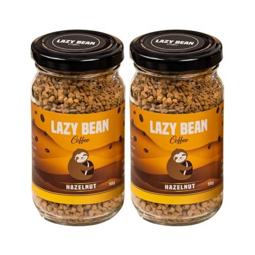 Image of Lazy Bean Hazelnut Flavoured - Premium Instant Coffee Powder 50g (Pack of 2)| Strong Black Coffee, Rich Aroma, Quick-Dissolving Granules | Ready in Seconds for Hot or Iced Brews at Home, Office, Travel