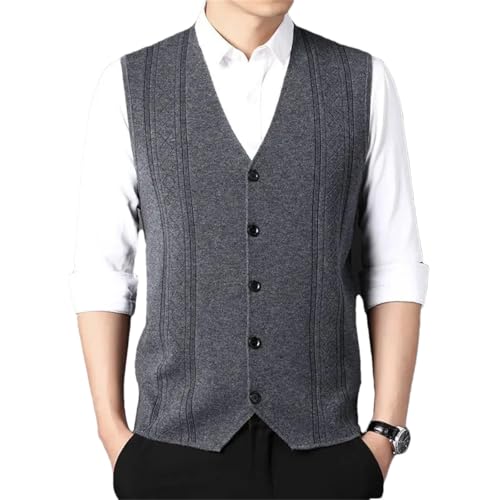 Men's Casual Wool Sweater Knitted Vest Solid V-Neck Button Patchwork Screw Thread Sleeveless Sweater