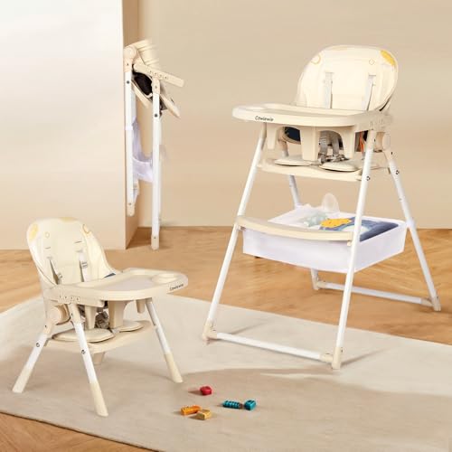 Image of Cowiewie 2-in-1 Fold High Chair for Babies and Toddlers, Convertible Compact Highchair for Dining Table with Removable Tray, Water Resistant Cushion and Harness