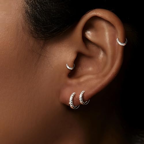 Tragus Earrings for Women, Hypoallergenic S925 Sterling Silver Small Hoop Earrings for Women Trendy,Cute Gold Tiny Cartilage Cubic Zirconia Earrings Sets for Multiple Piercing jewelry Gifts2