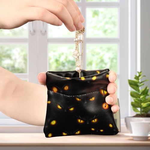 Dark Cats Glowing Eyes Coin Purse Leather Pouch Change Purse, Squeeze Coin Pouch for Cards, Keys & Lipsticks, Unisex4