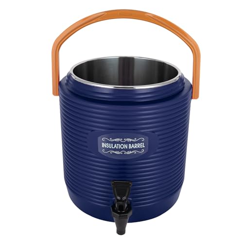 Insulated Beverage Dispenser 3.43gal, Ice and Hot Drink Dispenser with 304 Stainless Steel Interior & Spout, Outdoor & Indoor Dual-Use Portable Water Jug for Party, Camping, Blue