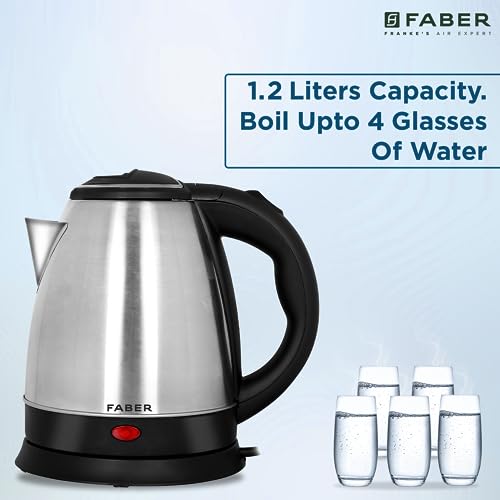 Image of Faber 1.5L Electric Kettle | Boil Water, Make Tea, Coffee, Instant Noodles, Soup | SS Body, Cool Touch Handle, Wide Mouth & Filter, 360 Swivel Base, Auto Cut-Off, Over & Dry Heat Protection | (SS)