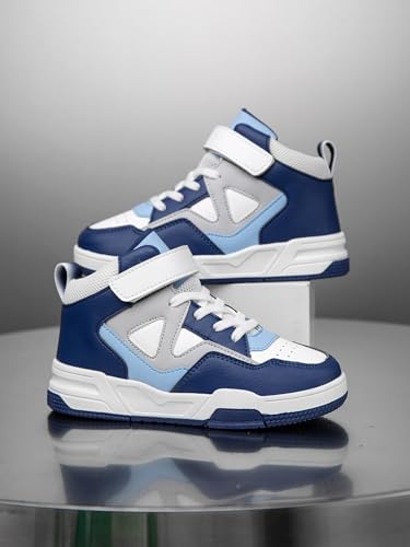 Boys Girls Outdoor Indoor Board Shoes with Leather Upper, Breathable and Comfortable with Soft Padded Neck, Fashionable Retro Street Style, Basketball Shoes Suitable for All Seasons3