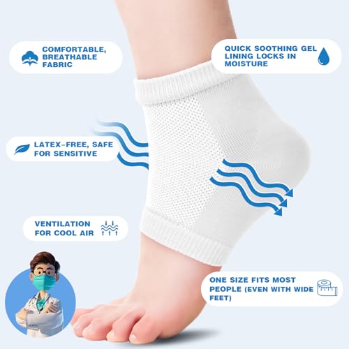 Image of TEAWOO 6 Pairs White Moisturizing Heel Socks for Cracked Heel Treatment