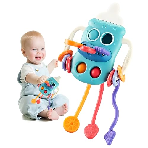 Image of Cable World 5 in 1 Montessori Pull String for Babies & Toddlers | Silicone Sensory Teething Toy with Pop Bubble, Sliding Ball & Textured Rings | Educational Fine Motor Skill Toy for Baby