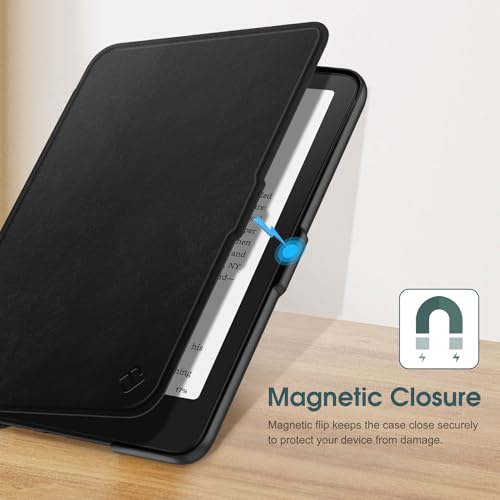 Image of Fintie Slim Case for 7 inch Kindle Paperwhite 12th Gen 2024 & Kindle Colorsoft | Lightweight PU Leather Hard Back Shell Cover, Magnetic Closure, Auto Wake /Sleep, for Kindle Paperwhite 2024, Charcoal Black