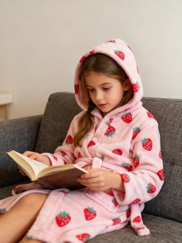 Image of Boys Girls Bathrobes,Toddler Boy Girl Robes,Children's Plush Soft Coral Fleece Hooded Pajamas Sleepwear for Kids