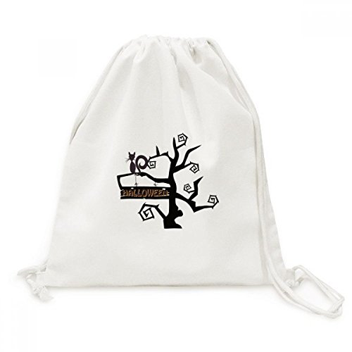 Sac à dos cordon Halloween chat arbre voyage Hallowmas léger en toile résistant pour adulte