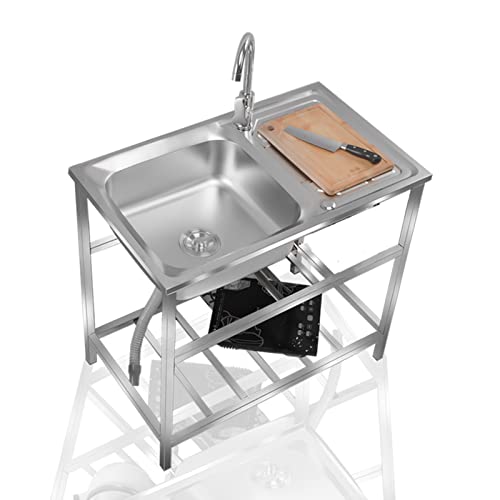 Fregadero con banco de trabajo, al aire libre profesional con grifo y soporte de acero inoxidable, inmersión para cocina, restaurante, garaje, jardín (Color : Single cold,