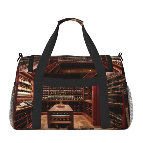 Red Wine Cellar Print Travel Duffle Bag For Men Women Sport Gym Handbag With Shoulder Strap For Travel2