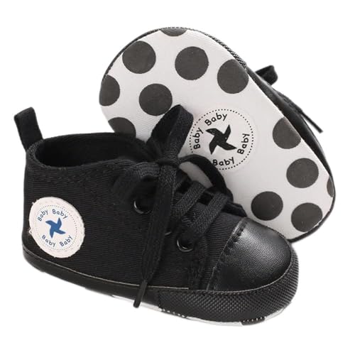 Image of Sekantrol Unisex Baby Girls Boys Shoes Infant Soft Sole Canvas Newborn First Walkers High Top Anti-Slip Sneakers