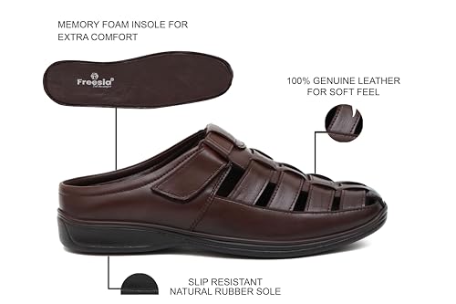 Image of Freesia Genuine Leather Back Open Half Backless Sandals for Men