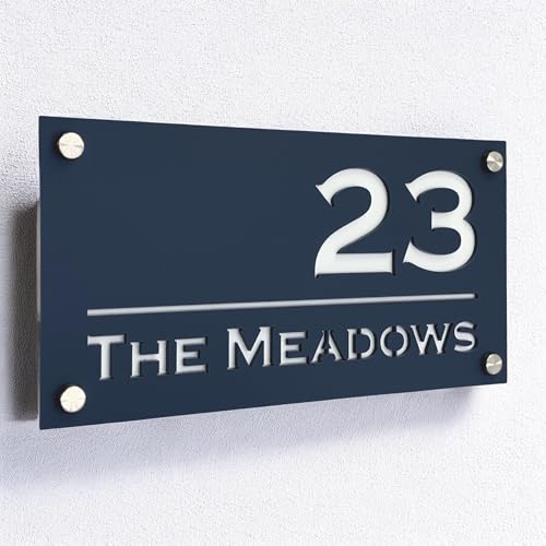 Notting Hill Personalised House Sign | 25cm X 13cm | Acrylic Door Plaque with Name & Number | Weatherproof Outdoor House Name Plate