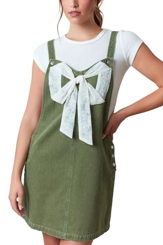 Hey Sweetie Women's Ribbon Front Overall Mini Skirt – Sleeveless Casual Pinafore Cute Vintage-Inspired Dress