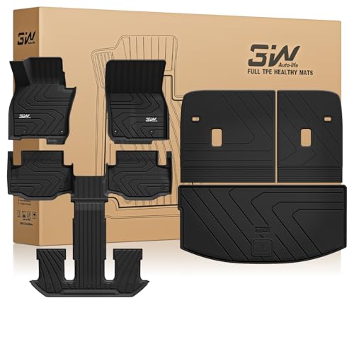 3W Floor Mats & Backrest Mats & Cargo Mats for Mazda CX-90/CX-90 PHEV 2026 2025 2024 7 Seats with 2nd Row Bucket Seats All Weather TPE Custom Fit Floor Liners Accessories