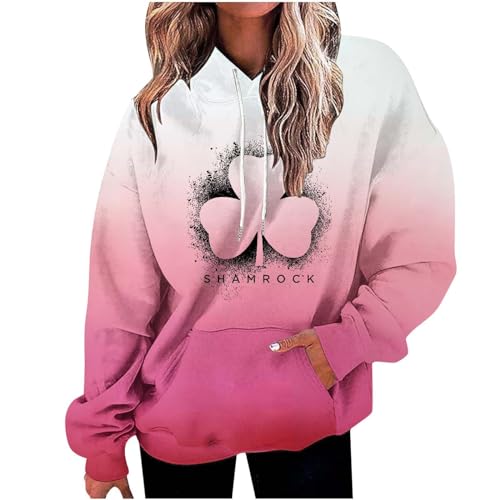 Olivcker Sudaderas con capucha para mujer, con estampado degradado, camisas de manga larga, sudaderas con capucha de gran tamaño, acogedoras y suaves, A12-pink~st Patricks Day Shirt Mujer, XXXXXL