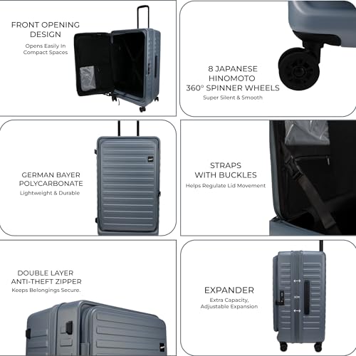 Image of F Gear Windsor Large 76cm German Makrolon Polycarbonate|Japanese Hinomoto Wheel|Front-Opening Trunk-Style Hard Luggage|Check-in Suitcase Travel|Laptop sleeve, Expandable, Anti-Theft Zipper| Stone Blue