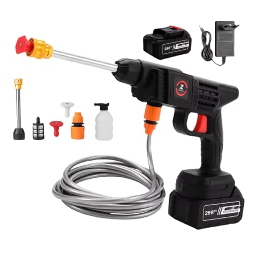 Astur Group Hidrolimpiadora de bateria portátil 21V con 2 baterías. Pistola de Agua a presión. Incluye 2 boquillas y Adaptador de jabón. Multiusos y Ligera. Limpiadora Alta presion