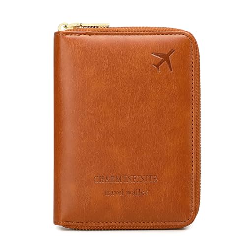 KARRESLY Passport Holder Covers Case with Safe Zipper Closure, RFID Blocking PU Leather Waterproof Travel Wallet for Women Men(Brown)